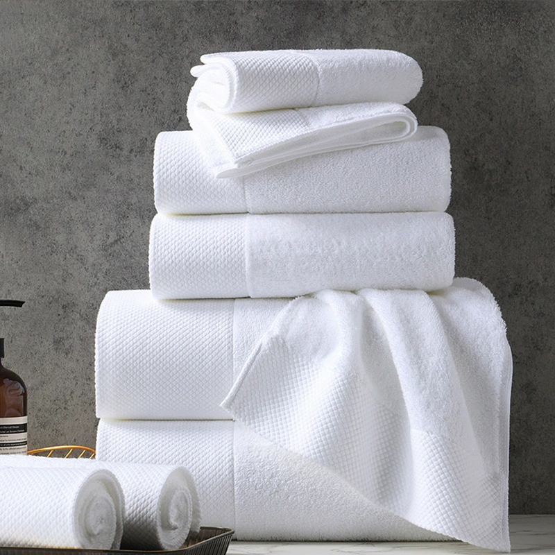 Diamond Weave Dobby Border Border Combed Cotton Plain Terry Hotel Set